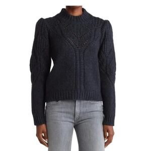 ba&sh Telio Open Knit Mockneck Sweater in Navy Blue Size 3/ Large Romantic